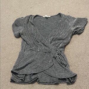 Striped Black and White Wrap Top